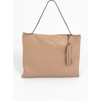 Dulce Italian Leather Large Tote Bag Taupe Pebbled