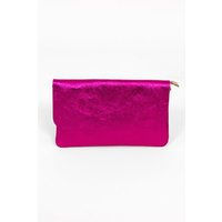 Sarta Women's Britta Italian Leather Clutch Bag- Raspberry, Metallic in Raspberry