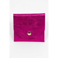 Sarta Women's Brooklynn Italian Leather Card Wallet - Raspberry, Metallic in Raspberry