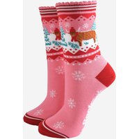 Highland Cow Christmas Bamboo Socks Pink Red