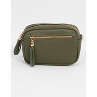 Sarta Women's Fleur Italian Leather Small Crossbody Bag - Khaki, Pebbled in Khaki