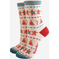 Sock Talk Women's Bamboo Socks - Cream/Green, Gingerbread Fair Isle in Green | Size: 3-7