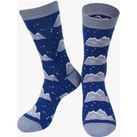 Snowy Mountain Christmas Bamboo Socks White Blue