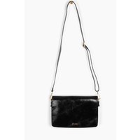 Etre Women's Piper Crossbody Bag - Metallic Black, Cracked Faux Leather in Black