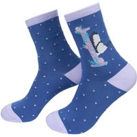 Sock Talk Women's Bamboo Socks - Blue/Lilac, Alphabet I in Blue | Size: 3-7