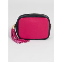 Sarta Women's Beau - Italian Leather Crossbody Bag - Fuchsia/Navy Blue, Pebbled in Blue
