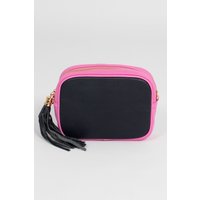 Sarta Women's Beau - Italian Leather Crossbody Bag - Navy Blue/Hot Pink, Pebbled in Blue