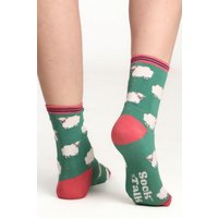 Sock Talk Women's Spring Lamb Woolly Sheep Bamboo Socks in Green | Size: 3-7