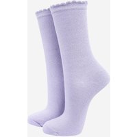 Sock Talk Women's Scalloped Cuff Cotton Glitter Ankle Socks in Lilac | Size: 3-7