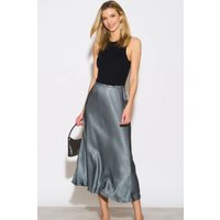 Sarta Women's Metallic Grey Silky Midi Slip Skirt Silver Pewter | Size: Small