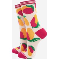 Sock Talk Women's Mango Fruit Bamboo Socks- Yellow/Pink in Yellow | Size: 3-7