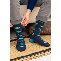 Sock Talk Men's Dinosaurs Bamboo Socks - Navy/Blue in Navy | Size: 7-11
