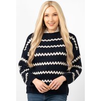 Kennedy Wool Blend Jumper Blue Cream Wavy Stripe