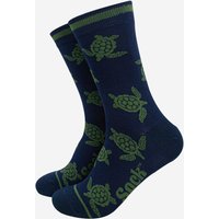 Sock Talk Men's Swimming Sea Turtles Bamboo Dress Socks in Navy | Size: 7-11