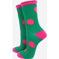 Sock Talk Women's Large Polka Dots Glitter Ankle Socks in Green | Size: 3-7