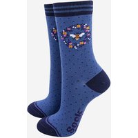 Sock Talk Women's Bee Floral Wreath Bamboo Ankle Socks in Blue | Size: 3-7