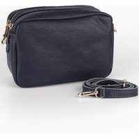 Sarta Women's Naomi Italian Leather Crossbody Camera Bag - Navy Blue, Pebbled
