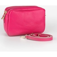 Sarta Women's Naomi Italian Leather Crossbody Camera Bag - Raspberry, Pebbled in Raspberry