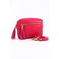 Sarta Women's Fleur Italian Leather Small Crossbody Bag - Raspberry, Pebbled in Raspberry