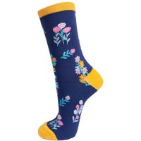Sock Talk Women's Ditsy Floral Bamboo Socks in Navy | Size: 3-7
