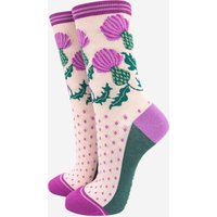 Scottish Thistle Floral Bamboo Socks Purple Green