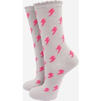 Sock Talk Women's Cotton Glitter Socks Pink Lightning Bolts - Grey | Size: 3-7