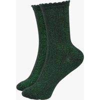 Sock Talk Women's Scalloped Cuff Cotton Glitter Ankle Socks in Dark Green | Size: 3-7