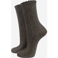 Sock Talk Women's Scalloped Cuff Cotton Glitter Ankle Socks in Metallic Gold | Size: 3-7