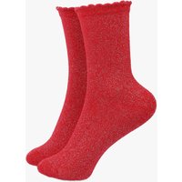 Sock Talk Women's Scalloped Cuff Cotton Glitter Ankle Socks in Scarlet | Size: 3-7