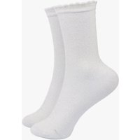 Sock Talk Women's Scalloped Cuff Cotton Glitter Ankle Socks in White | Size: 3-7