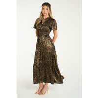Sarta Women's Roxy Metallic Gold Leopard PrintTiered Maxi Dress | Size: Small