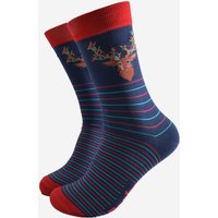 Sock Talk Men's Stag Party Christmas Bamboo Socks - Navy Blue/Red in Blue | Size: 7-11