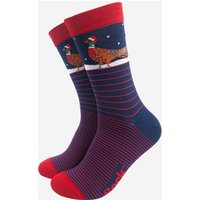 Pheasant Christmas Bamboo Socks Blue Red