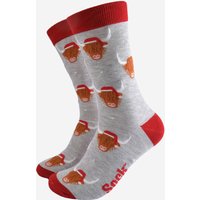 Christmas Highland Cow Santa Claus Bamboo Socks Grey