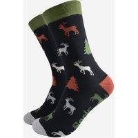 Stag Christmas Tree Bamboo Socks Black Green