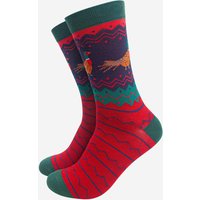 Sock Talk Men's Bamboo Socks - Red/Green, Pheasant Fair Isle in Green | Size: 7-11