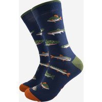 River Fishing Bamboo Socks Blue Green Blue