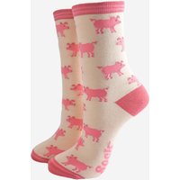 Sock Talk Women's Pink Pigs Farm Animals Bamboo Ankle Socks in Cream | Size: 3-7