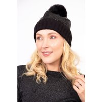 Sarta Women's Harper Pom Pom Hat - Black, Sequin in Black