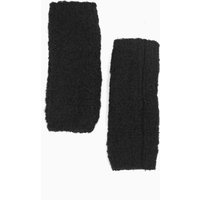 Sarta Women's Textured Wrist Warmers - Black, Knitted in Black