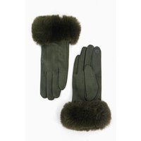 Sarta Women's Faux Fur Cuff Gloves - Khaki, Velvet in Khaki