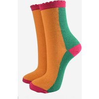 Sock Talk Women's Colour Block Glitter Ankle Socks in Orange | Size: 3-7