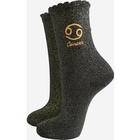 Sock Talk Women's Embroiderd Cancer Zodiac Cotton Glitter Socks in Black | Size: 3-7