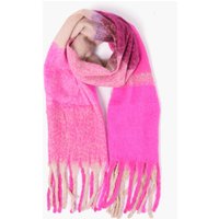Sarta Women's Yara Square Colour Block Tasseled Heavyweight Winter Scarf in Pink