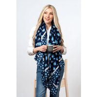Sarta Women's Bernie Lightweight Bordred Leopard Print Scarf in Blue
