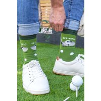 Sock Talk Men's Teerific Combed Cotton Funny Golf Crew Socks in Green | Size: 7-11
