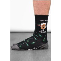 Sock Talk Men's Here For The Beer Combed Cotton Funny Crew Socks in Black | Size: 7-11