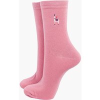 Sock Talk Women's Embroidered Llama Ankle Socks Pink | Size: 3-7