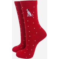 Sock Talk Women's Polka Dot Embroidered Dalmatian Dogs Ankle Socks Red | Size: 3-7