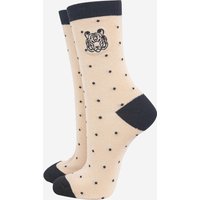 Sock Talk Women's Polka Dot Embroidered Tiger Ankle Socks Cream | Size: 3-7